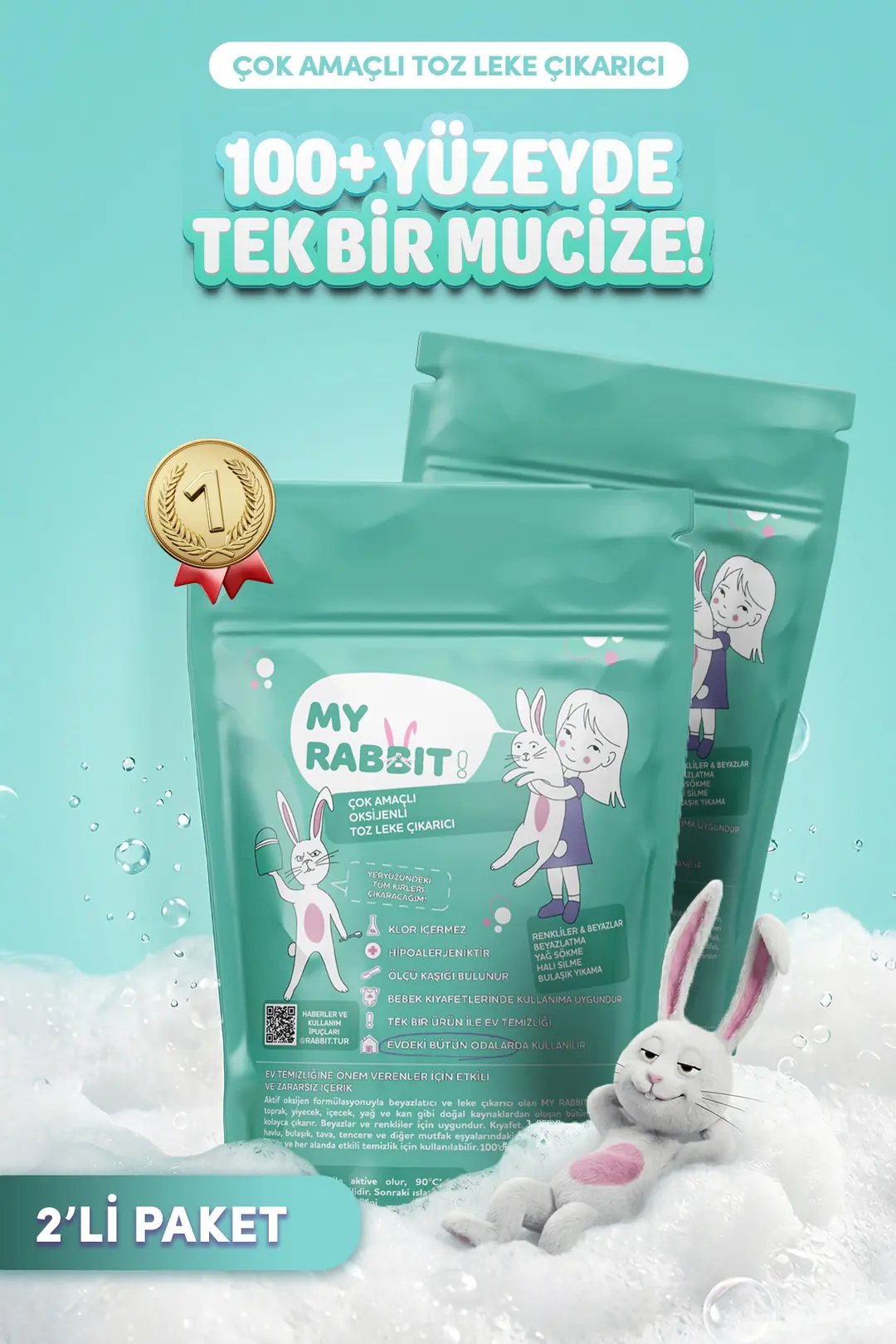 Çamaşır Ve Yüzey Için Çok Amaçlı Oksijenli Toz Leke Çıkarıcı ve beyazlatıcı 2'li Paket 2 X 800 gr