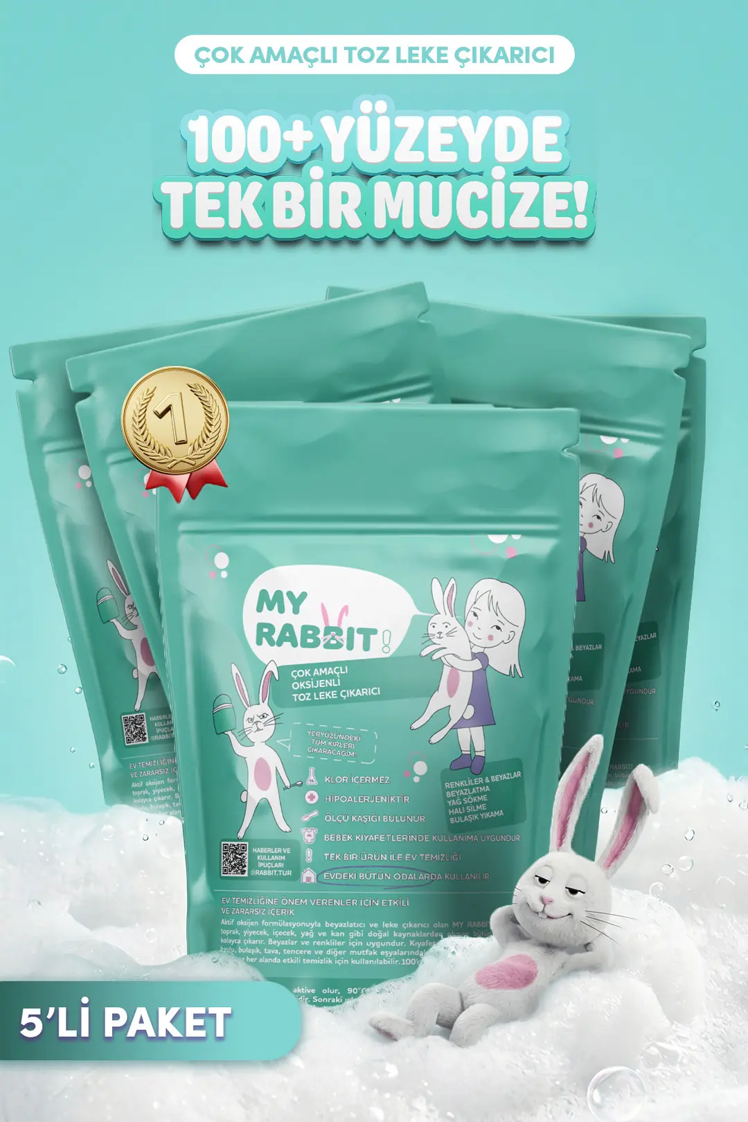 Çamaşır Ve Yüzey Için Çok Amaçlı Oksijenli Toz Leke Çıkarıcı ve Beyazlatıcı 5'li Paket 5 X 800 gr